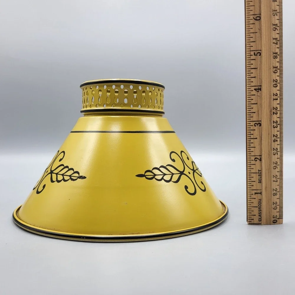 Vintage MCM Metal Lamp Shade Cover Toleware Harwest Gold Yellow Replacement
